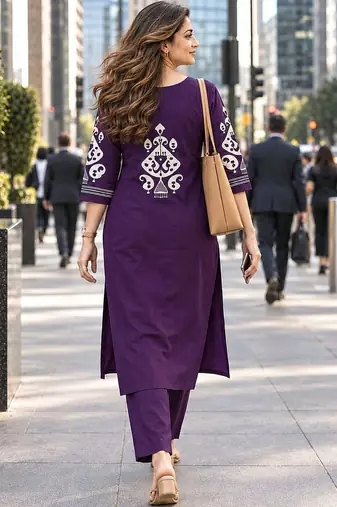 women ethnic motifs printed regular kurta with trousers