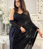 Black embellished sequinned  georgette designer saree