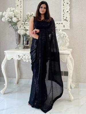 Black embellished sequinned  georgette designer saree 2