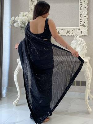 Black embellished sequinned  georgette designer saree 3