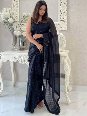 Black embellished sequinned  georgette designer saree 4