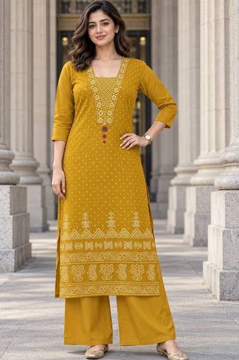 women ethnic motifs printed regular  cotton kurta with palazzos