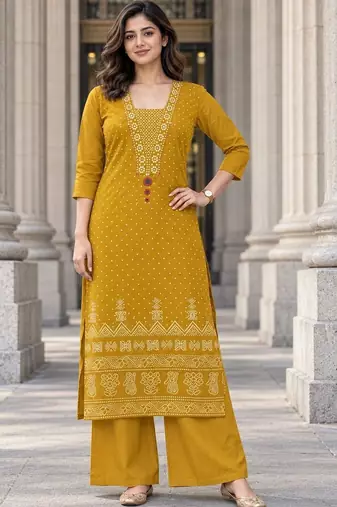 women ethnic motifs printed regular  cotton kurta with palazzos