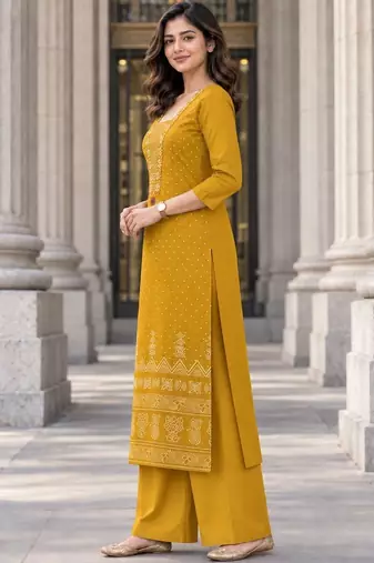 women ethnic motifs printed regular  cotton kurta with palazzos