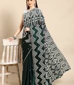Green green & gold ethnic motifs mirror work satin celebrity saree