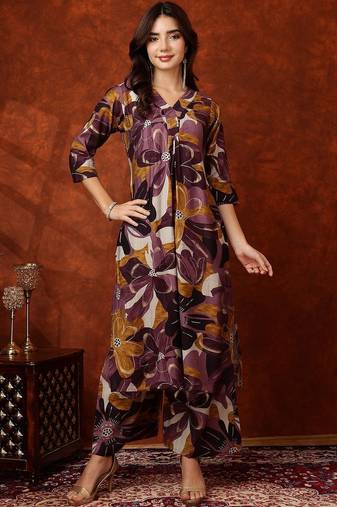 women floral printed regular kurta with palazzos