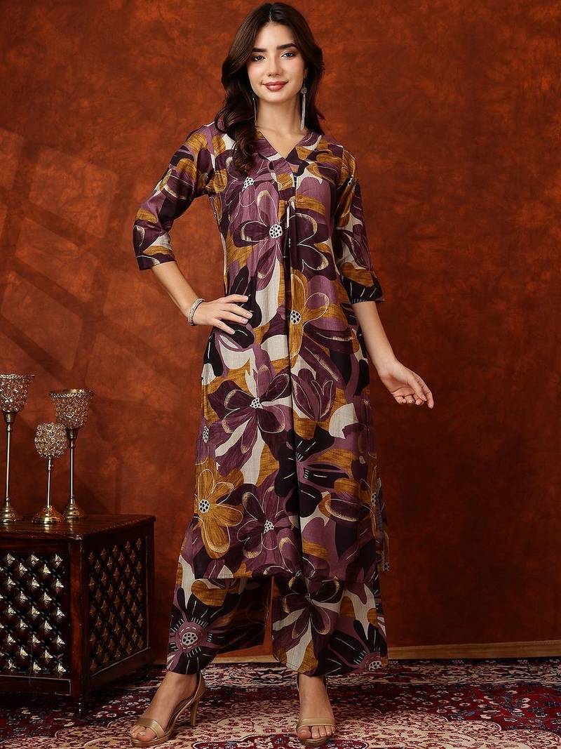 women floral printed regular kurta with palazzos