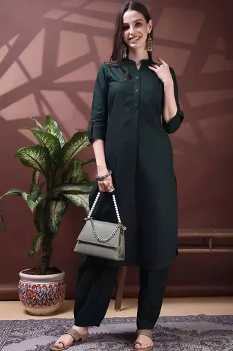 women regular  cotton kurta with trousers