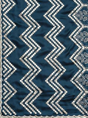Teal teal blue & white ethnic motifs mirror work satin saree 5