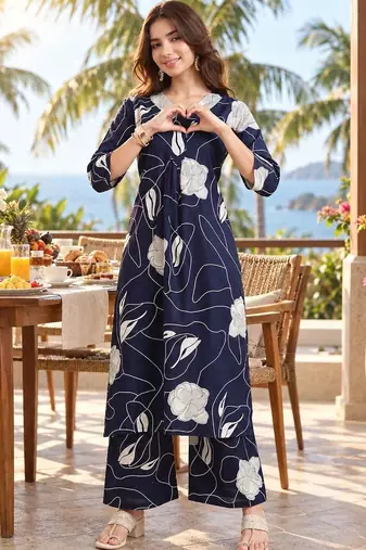 women floral printed regular  cotton kurta with palazzos
