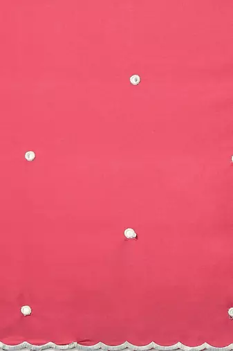 Pink pink & white ethnic motifs mirror work satin saree