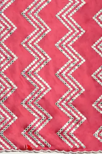 Pink pink & white ethnic motifs mirror work satin saree