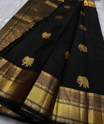 Black color art silk blend sarees with blouse 1