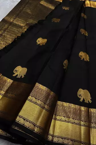 Black color art silk blend sarees with blouse