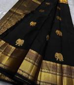 Black color art silk blend sarees with blouse