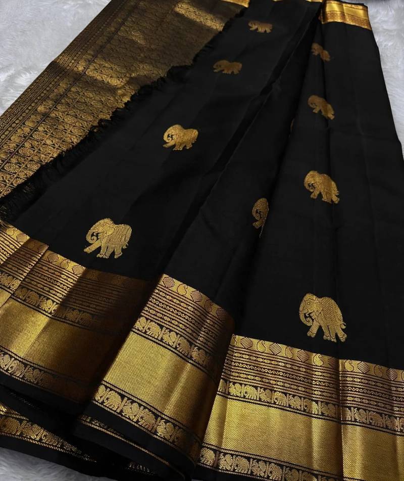 Black color art silk blend sarees with blouse