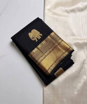 Black color art silk blend sarees with blouse 3