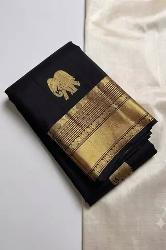 Black color art silk blend sarees with blouse