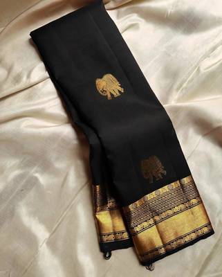 Black color art silk blend sarees with blouse 4