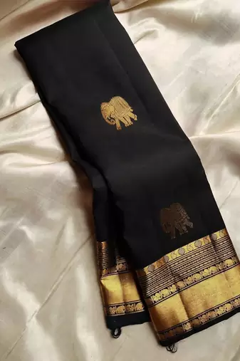 Black color art silk blend sarees with blouse
