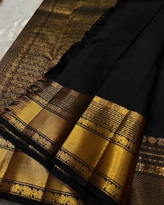 Black color art silk blend sarees with blouse 5