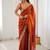 Orange embellished sequinned satin heavy work saree