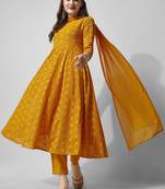 floral embroidered georgette anarkali kurta with trousers & dupatta