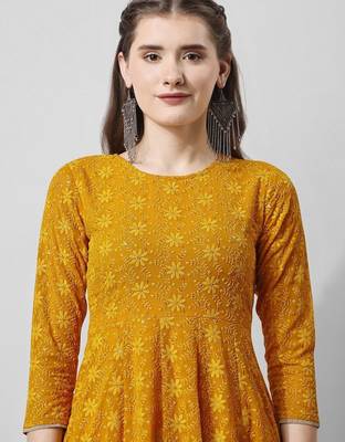 floral embroidered georgette anarkali kurta with trousers & dupatta 2