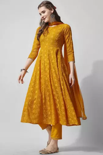 floral embroidered georgette anarkali kurta with trousers & dupatta