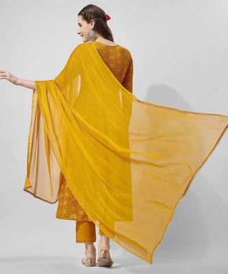 floral embroidered georgette anarkali kurta with trousers & dupatta 4