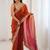 Orange embellished sequinned satin heavy work saree