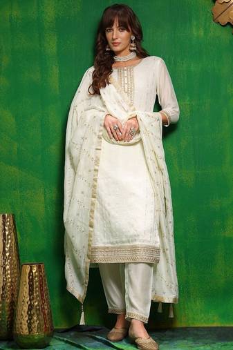 women ethnic motifs embroidered regular sequinned kurta with trousers & with dupatta