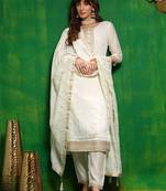 women ethnic motifs embroidered regular sequinned kurta with trousers & with dupatta