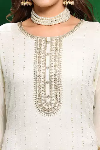 women ethnic motifs embroidered regular sequinned kurta with trousers & with dupatta