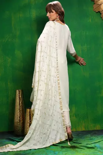 women ethnic motifs embroidered regular sequinned kurta with trousers & with dupatta