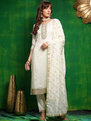 women ethnic motifs embroidered regular sequinned kurta with trousers & with dupatta 5