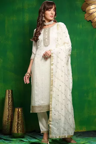 women ethnic motifs embroidered regular sequinned kurta with trousers & with dupatta