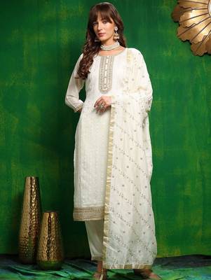 women ethnic motifs embroidered regular sequinned kurta with trousers & with dupatta 6