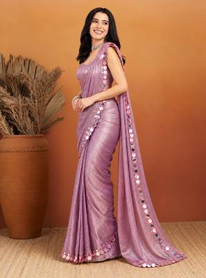 Shoulder pre-pleated solid two-tone pure chiffon ready to wear saree with aari work 3