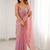 Pink embellished sequinned satin heavy work saree