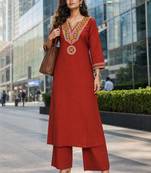 women ethnic motifs embroidered regular thread work  cotton kurta with palazzos