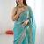 Blue embellished sequinned satin heavy work saree