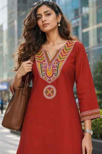 women ethnic motifs embroidered regular thread work  cotton kurta with palazzos