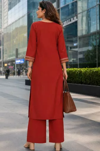 women ethnic motifs embroidered regular thread work  cotton kurta with palazzos