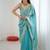 Blue embellished sequinned satin heavy work saree