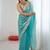 Blue embellished sequinned satin heavy work saree