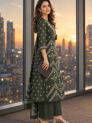 women ethnic motifs embroidered regular mirror work  cotton kurta with palazzos & with 3