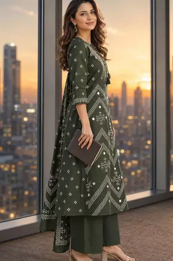 women ethnic motifs embroidered regular mirror work  cotton kurta with palazzos & with