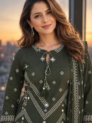 women ethnic motifs embroidered regular mirror work  cotton kurta with palazzos & with 4