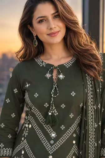 women ethnic motifs embroidered regular mirror work  cotton kurta with palazzos & with